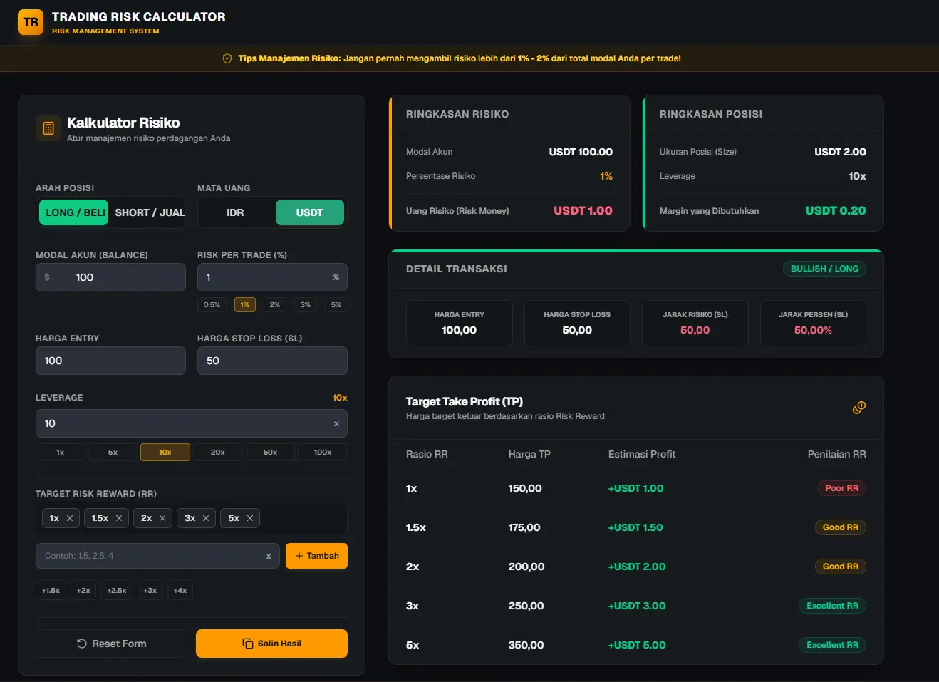 Trading Risk Calculator